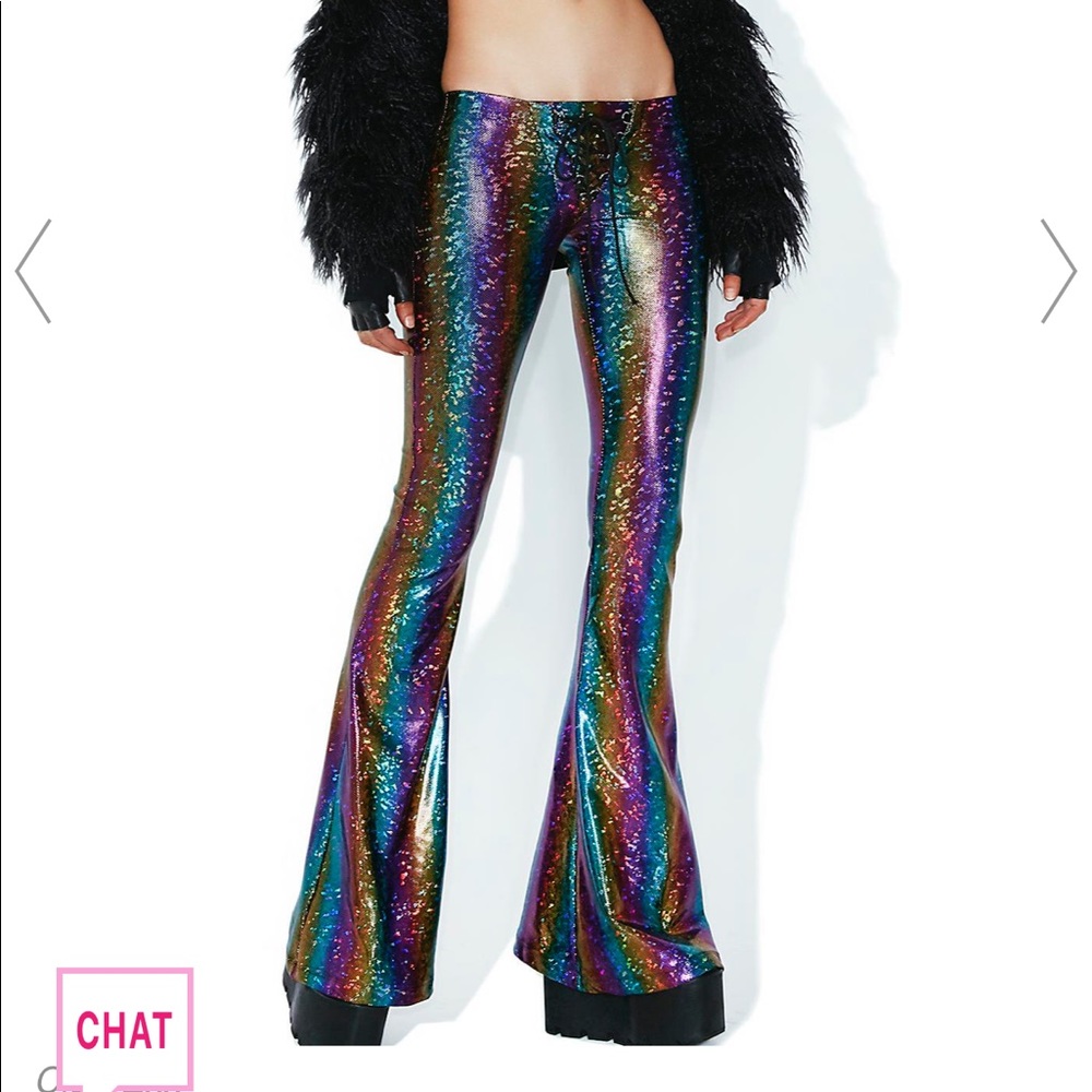 Holo Rainbow Lace Up Bell Bottoms - Picture 3 of 4